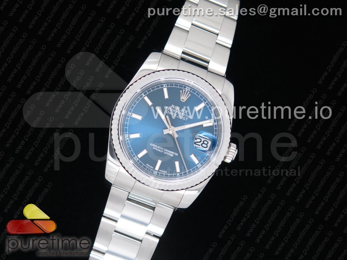 DJ공장 롤렉스 904 데이저스트36 스틸 블루바다이얼 플루티드베젤 오이스터브레이슬릿 DateJust 36 SS 116234 Fluted Bezel Blue Dial Stick Markers on SS Oyster Bracelet A2836