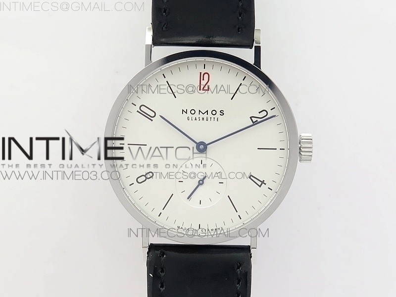 GP공장 노모스 탕겐테 TANGENTE SS CASE WHITE NUMBER MARKERS RED 12 ON LEATHER ASIAN 2813