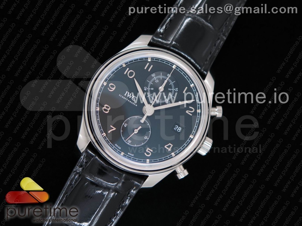 YL공장 IWC 포르투기저 크로노 클래식 42 스틸 블랙다이얼 가죽스트랩 WC Portugieser Chrono Classic 42 IW3903 Black Dial on Black Leather Strap A7750