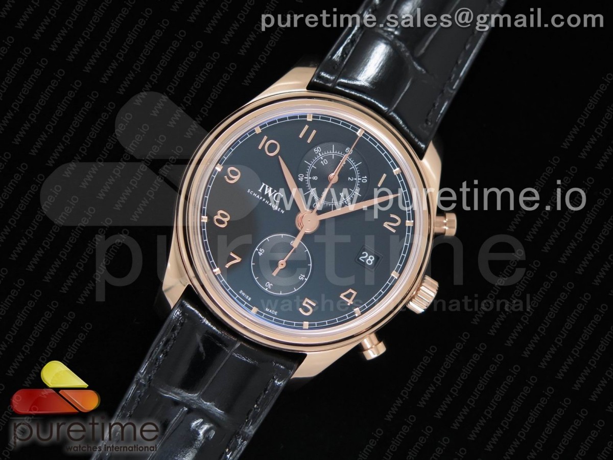 YL공장 IWC 포르투기저 크로노 클래식 42 로즈골드금장 블랙다이얼 가죽스트랩 IWC Portugieser Chrono Classic 42 RG IW3903 Black Dial on Brown Leather Strap A7750