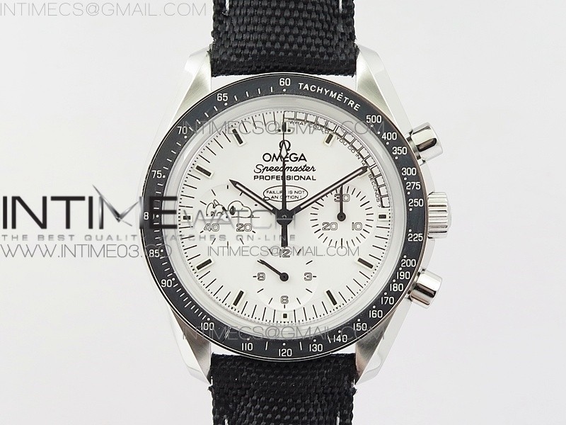 OM공장 오메가 스피드마스터 스틸 화이트스누피다이얼 블랙나일론스트랩 SPEEDMASTER SS SNOOPY WHITE DIAL ON NYLON STRAP MANUAL WINDING CHRONO MOVEMENT