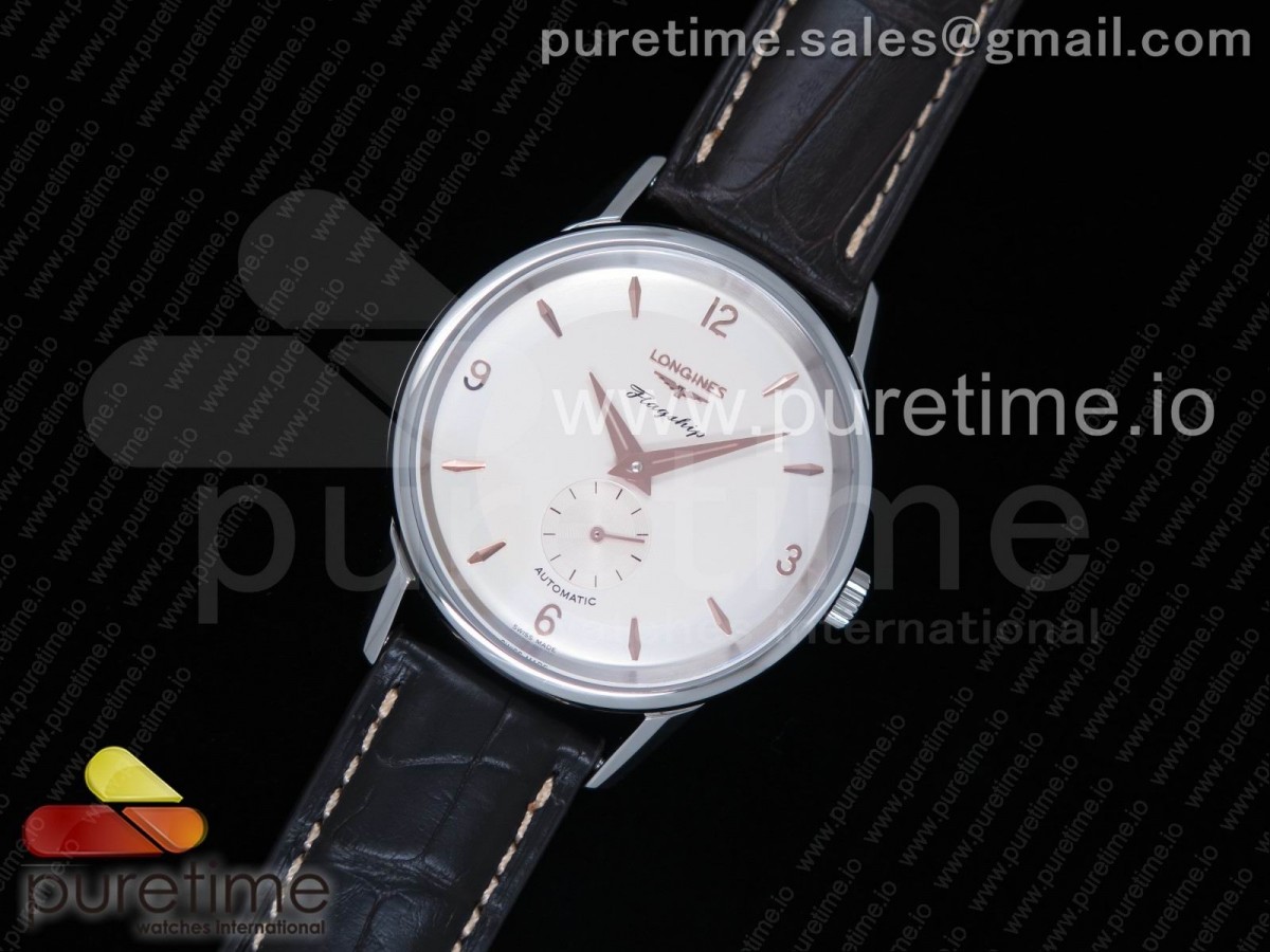 OX공장 론진 플래그쉽 헤리티지 60주년 화이트다이얼 가죽스트랩 Longines Flagship Heritage 60th Anniversary White Dial on Brown Leather Strap MIYOTA 9015