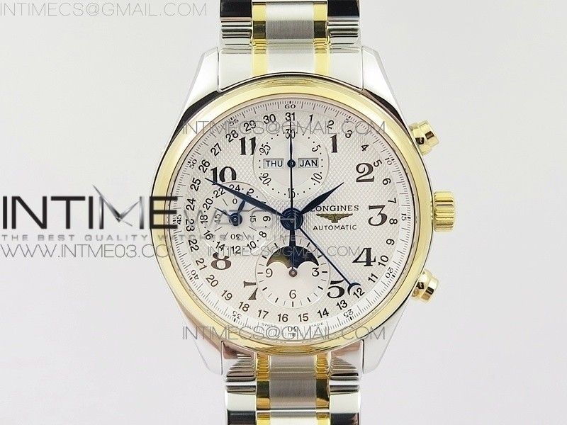 GS공장 론진 마스터컬렉션 문페이즈 옐로우골드콤비 화이트다이얼 브레이슬릿 MASTER MOONPHASE CHRONOGRAPH SS/YG WHITE DIAL ON SS/YG BRACELET A7751