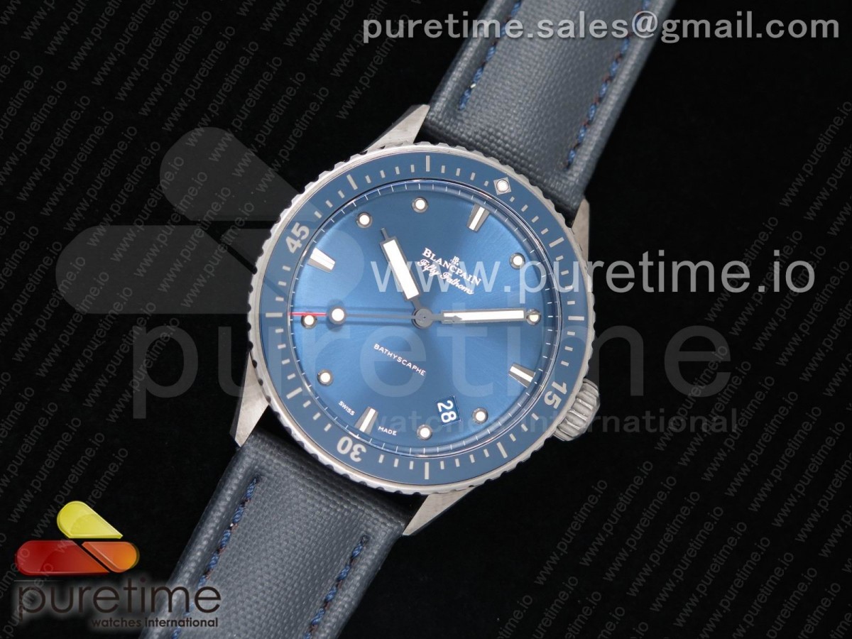 ZF공장 블랑팡 피프티패덤즈 바티스카프 세라믹 블루다이얼 캔버스스트랩 Fifty Fathoms Bathyscaphe Ceramic Blue Dial on Blue Sail-Canvas Strap A1315