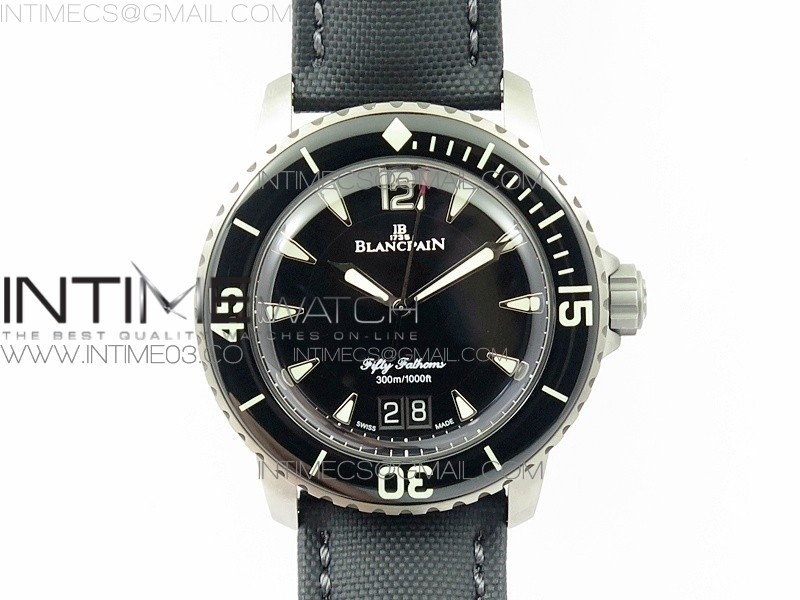 HG공장 블랑팡 피프티패덤즈 티타늄 빅데이트 블랙블랙다이얼 캔버스스트랩 FIFTY FATHOMS TITANIUM BIG DATE BLACK BLACK DIAL ON SAIL-CANVAS STRAP A6918B (FREE TOOL AND NYLON STRAP)