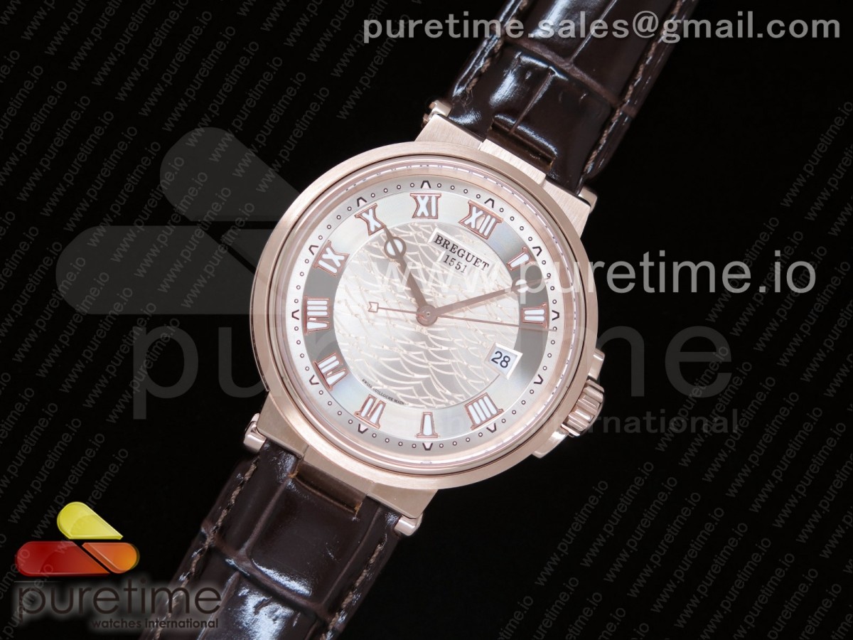 V9공장 브레게 마린 5517 로즈골드금장 화이트다이얼 가죽스트랩 Marine 5517 RG White Textured Dial on Brown Leather Strap A23J