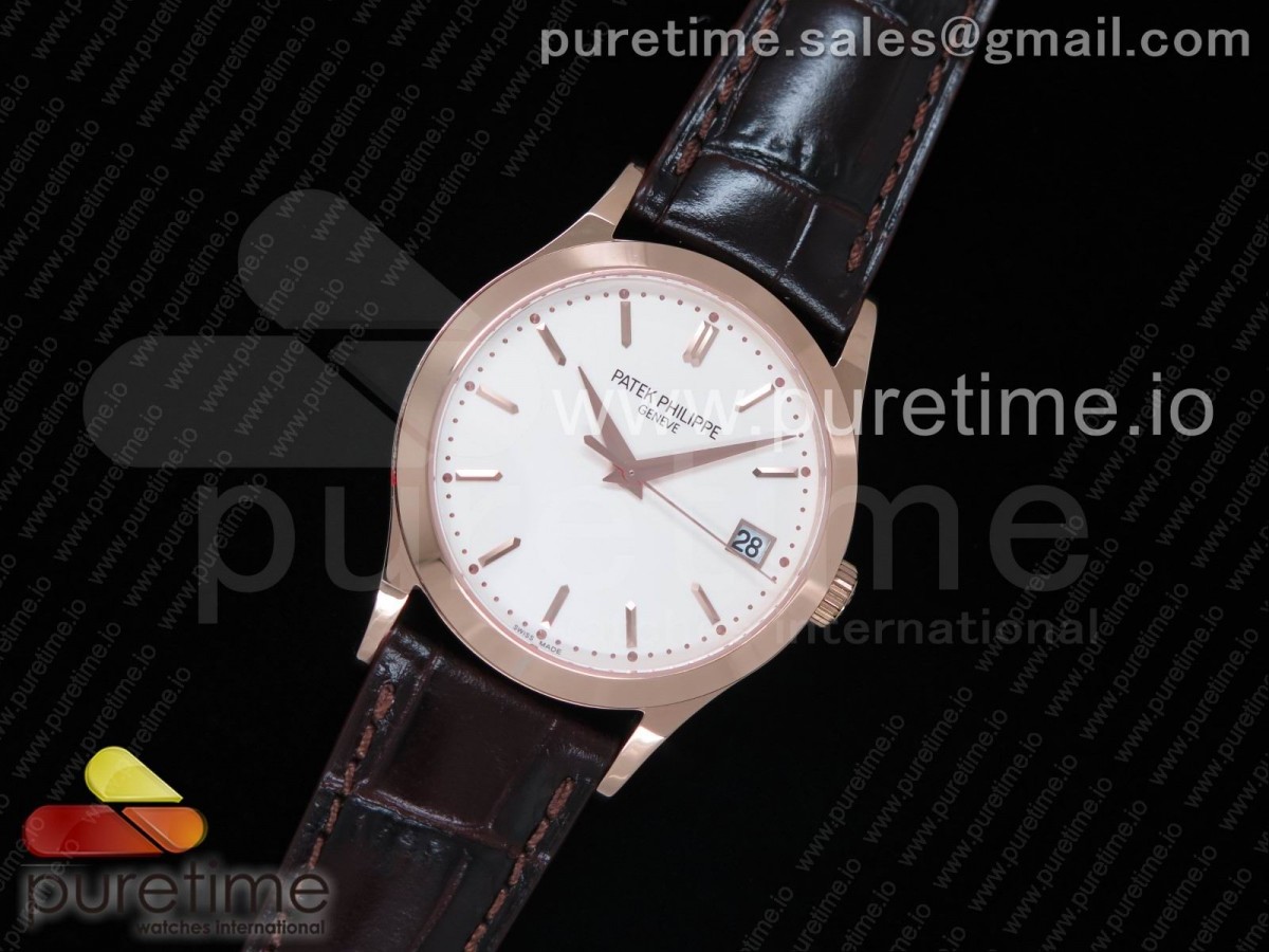 OX공장 파텍필립 칼라트라바 5296G 로즈골드금장 화이트다이얼 가죽스트랩 Calatrava 5296G RG White Dial RG Hand on Brown Leather Strap A324