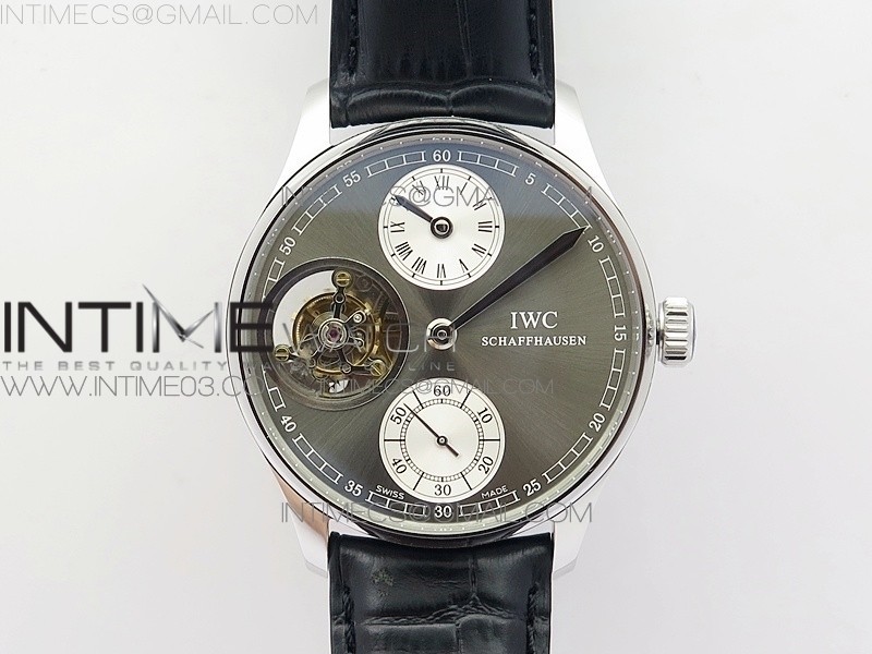 IWC 포르투기저 플라잉 투어빌론 스틸 그레이다이얼 2서브다이얼 가죽스트랩 IWC PORTUGUESE FLYING TOURBILLON SS GRAY DIAL 2 SUB DIALS ON BLACK LEATHER STRAP