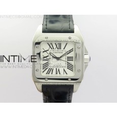 RXW공장 까르띠에 산토스100 33MM 레이디즈 스틸 화이트다이얼 가죽스트랩 SANTOS 100 33MM LADIES SS WHITE DIAL ON BLACK LEATHER STRAP SEIKO NH05A