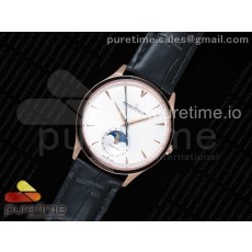 VF공장 예거르쿨트르 마스터 울트라씬 문페이즈 로즈골드 화이트다이얼 Master Ultra Thin Moon 1368420 RG White Dial on Black Leather Strap A925 V2