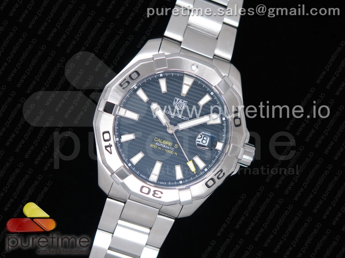 OX공장 태그호이어 아쿠아레이서 칼리버5 43MM 스틸 블랙다이얼 브레이슬릿 Aquaracer Calibre 5 SS 43mm SS Bezel Black Dial on SS Bracelet SW200