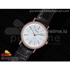 OX공장 피아제 알티플라노 로즈골드 금통 화이트다이얼 다이어베젤 가죽스트랩 Altiplano Watch RG White Dial Diamonds Bezel on Brown Leather Strap MIYOTA 9015