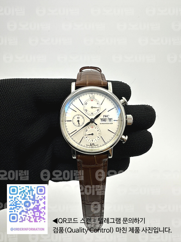 ZF공장 IWC 포르토피노크로노 스틸 화이트다이얼 브라운가죽스트랩