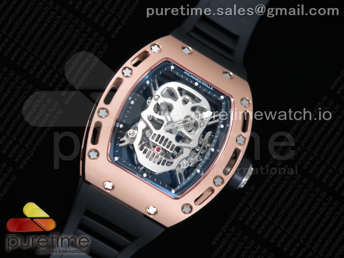 EUR공장 리차드밀 RM052 로즈골드 금통 리얼투어빌론 러버스트랩 RM052 RG Real Tourbillon Skeleton Skull Dial on Black Rubber Strap