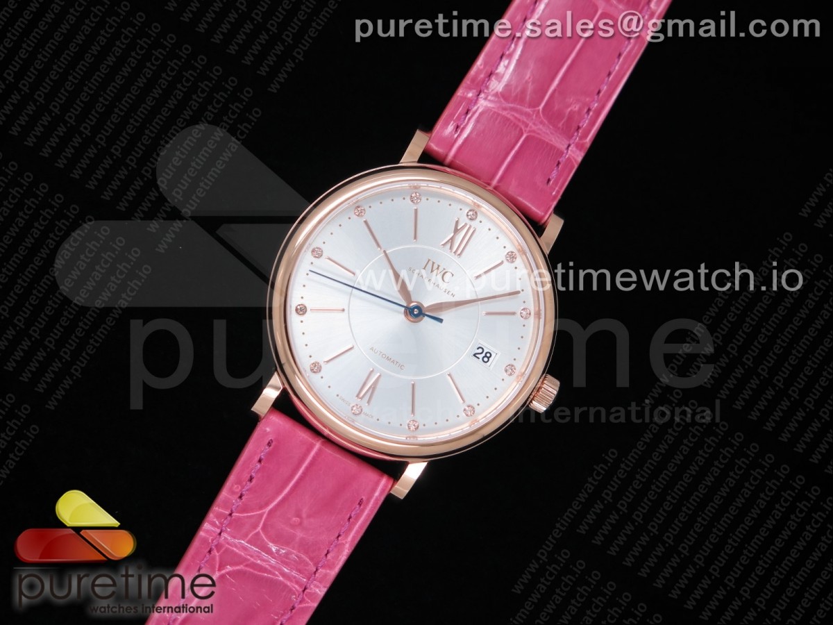 MF공장 IWC 포르토피노 로즈골드 금통 37 실버다이얼 악어스트랩 Portofino Automatic 37 RG Silver Dial on Pink Crocodile Strap A35111