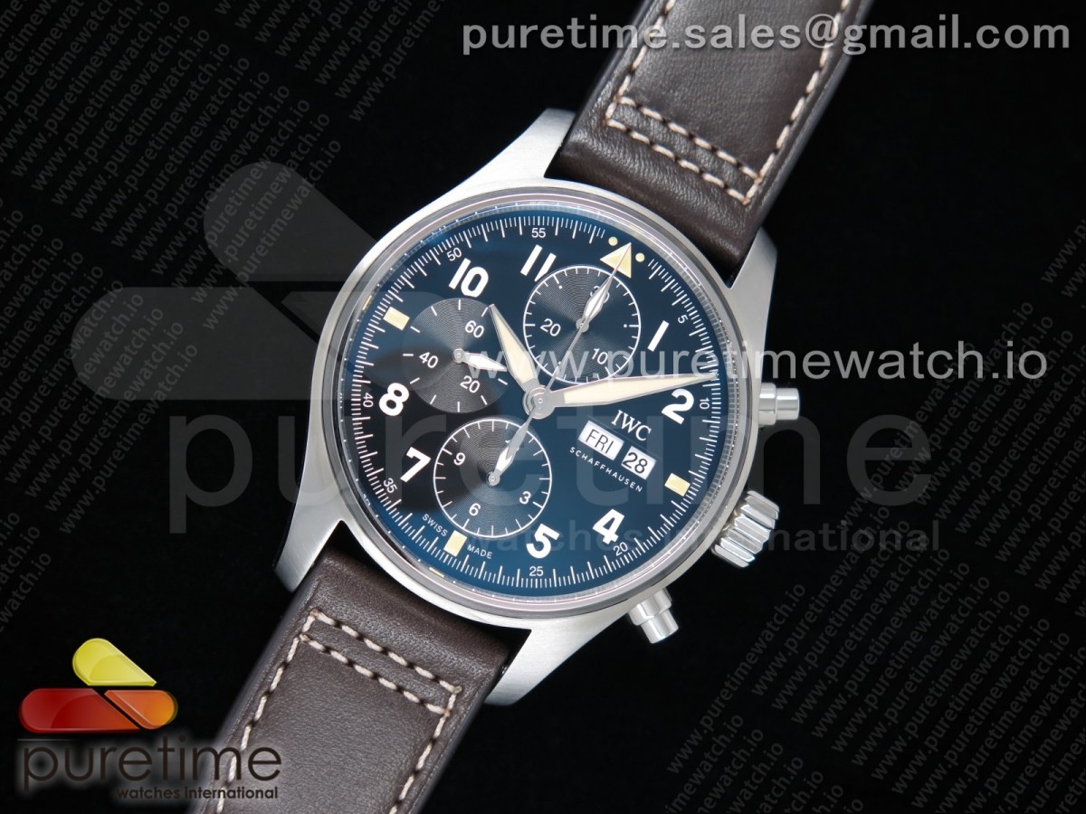 ZF공장 파일럿 크로노그래프 스핏파이어 블랙다이얼 가죽스트랩 Pilot Chrono Spitfire IW387903 SS Black Dial on Brown Leather Strap A7750