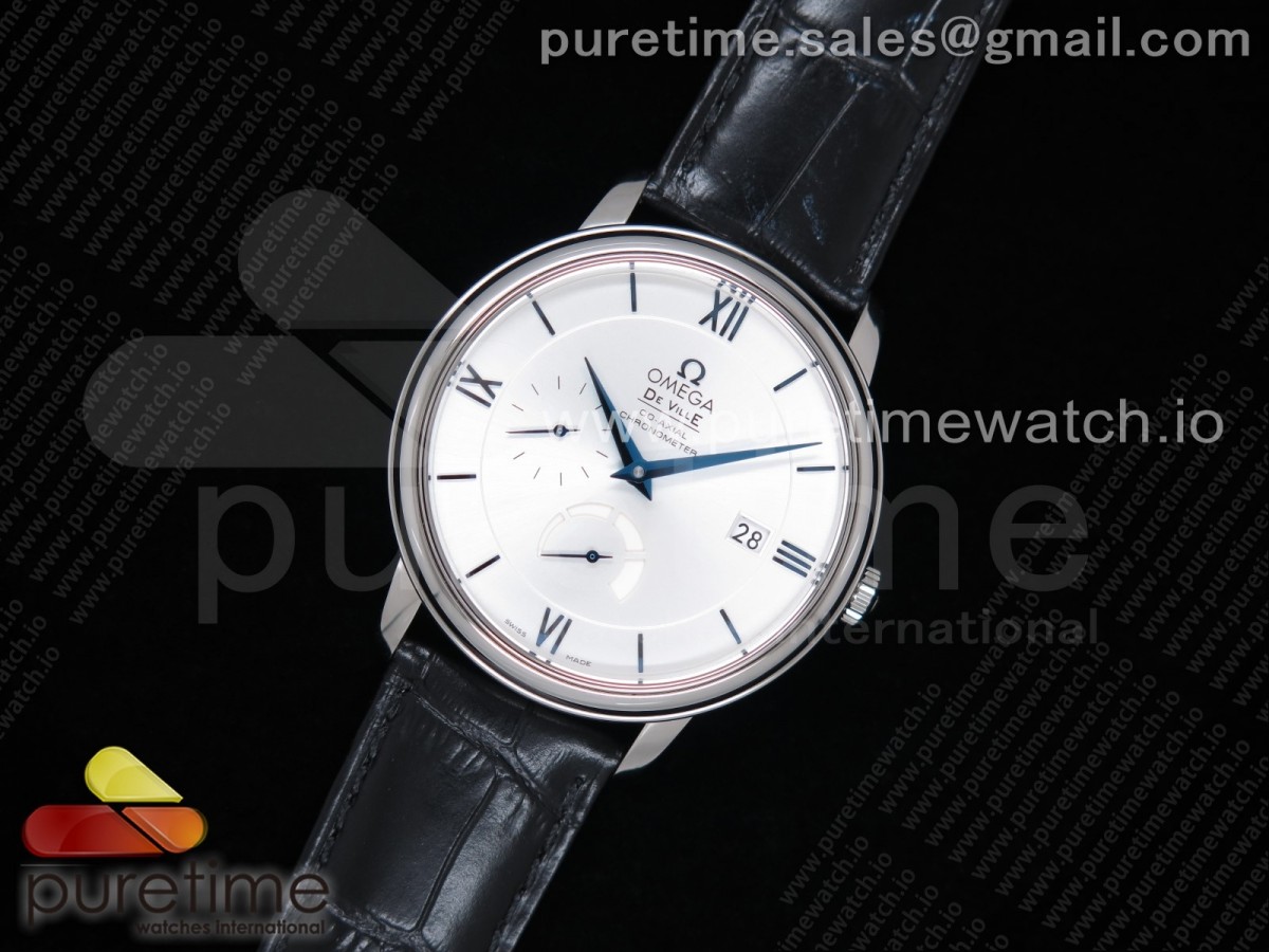 ZF공장 오메가 드빌 프레스티지 파워리저 화이트다이얼 가죽스트랩 De Ville Prestige Real PR SS White Dial Blue Markers on Black Leather Strap MIYOTA 9015