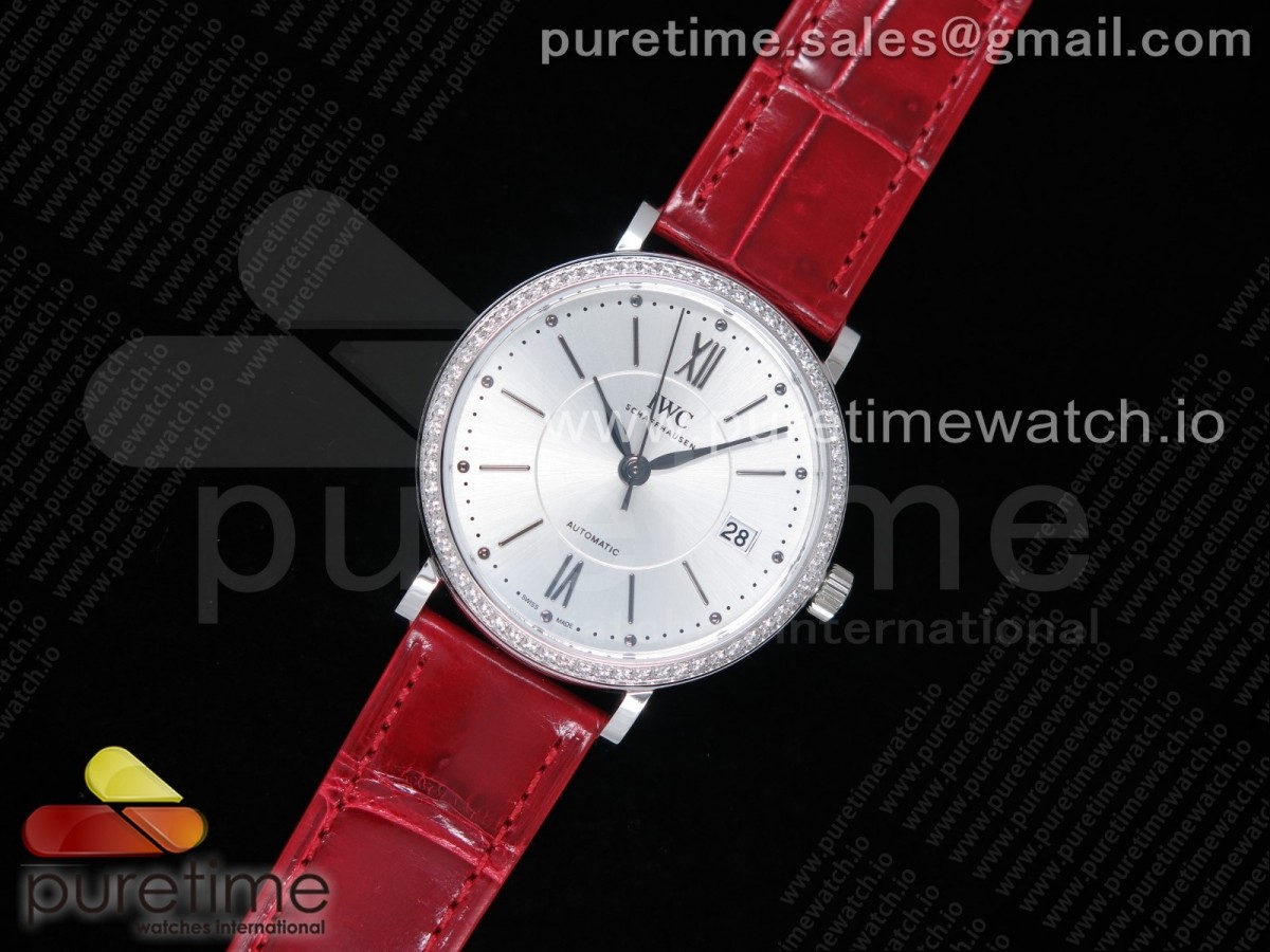 MF공장 IWC 포르토피노 37MM 실버다이얼 악어스트랩 Portofino Automatic 37 SS Silver Dial Diamonds Bezel on Red Crocodile Strap A35111