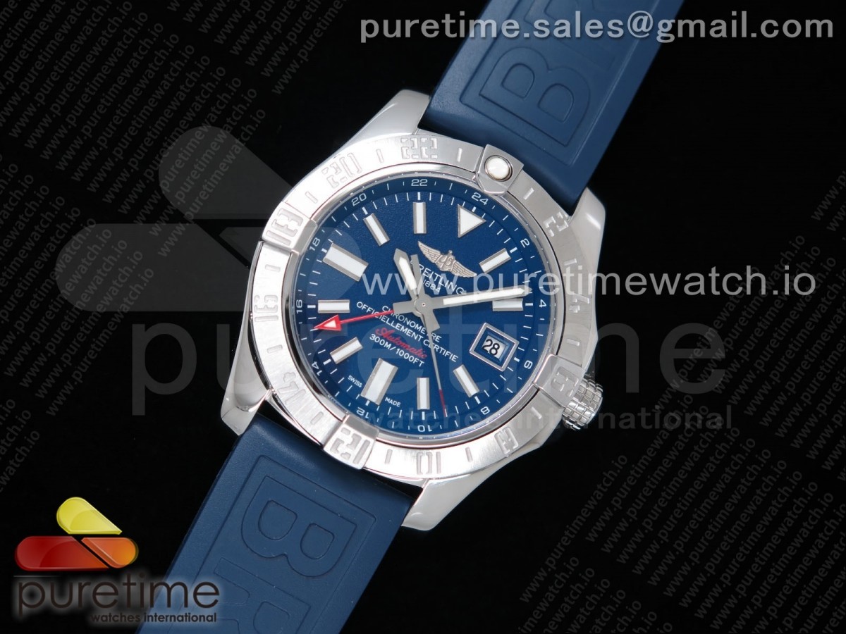 OX공장 브라이틀링 어벤져 GMT 블루다이얼 러버스트랩 Avenger GMT SS Blue Dial Stick Markers on Blue Rubber Strap A2836