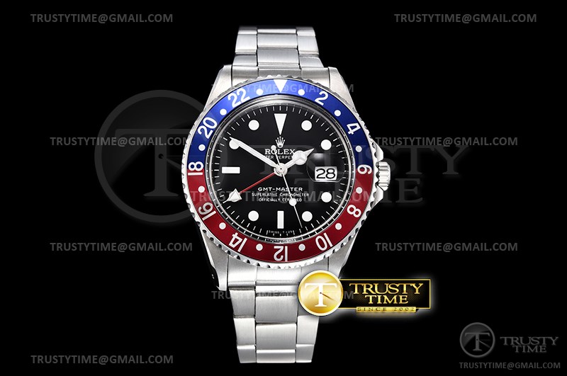 BP공장 롤렉스 GMT마스터 구형 레드앤블루 블랙다이얼 브레이슬릿 GMT II 1675 Red/Blue SS/SS Blk BP Asia 2813 CHS