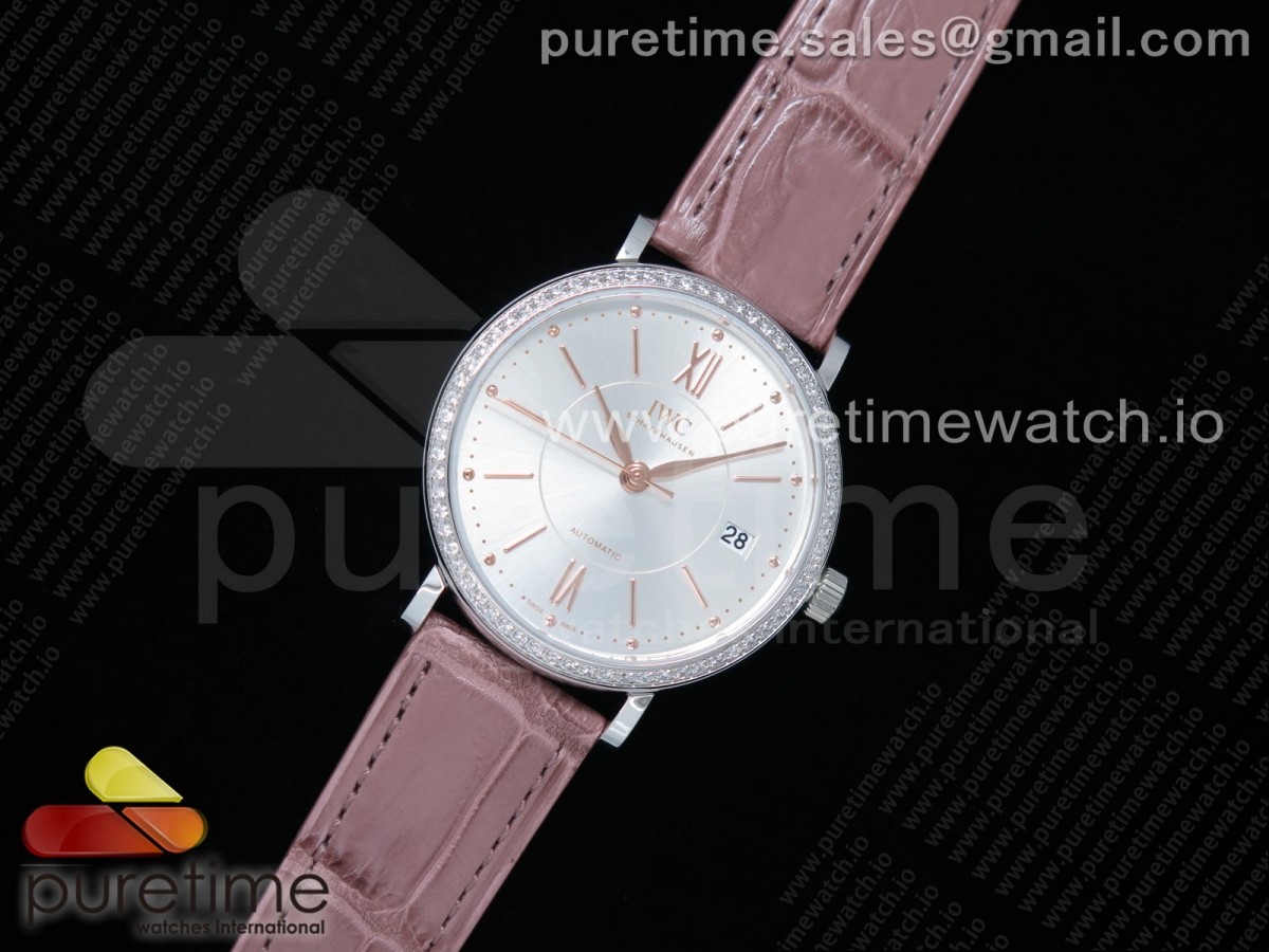 MF공장 포르토피노 37MM 실버다이얼 악어스트랩 Portofino Automatic 37 SS Silver Dial RG Markers on Purple Crocodile Strap A35111