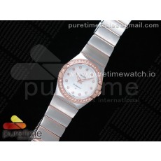 K11공장 오메가 컨스텔레이션 27 로즈골드 콤비 자개다이얼 브레이슬릿 Constellation Ladies 27mm SS/RG Diamonds Bezel White MOP Dial Diamonds Markers on SS/RG Bracelet ETA Quartz