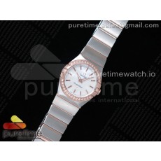 K11공장 오메가 컨스텔레이션 27MM 로골 자개다이얼 브레이슬릿 Constellation Ladies 27mm SS/RG Diamonds Bezel White MOP Dial Stick Markers on SS/RG Bracelet ETA Quartz