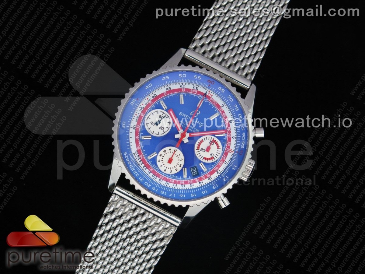 TW공장 브라이틀링 내비타이머 크로노 블루다이얼 매쉬밴드 Navitimer B01 Chronograph 43 Blue Dial on SS Mesh Bracelet A7750