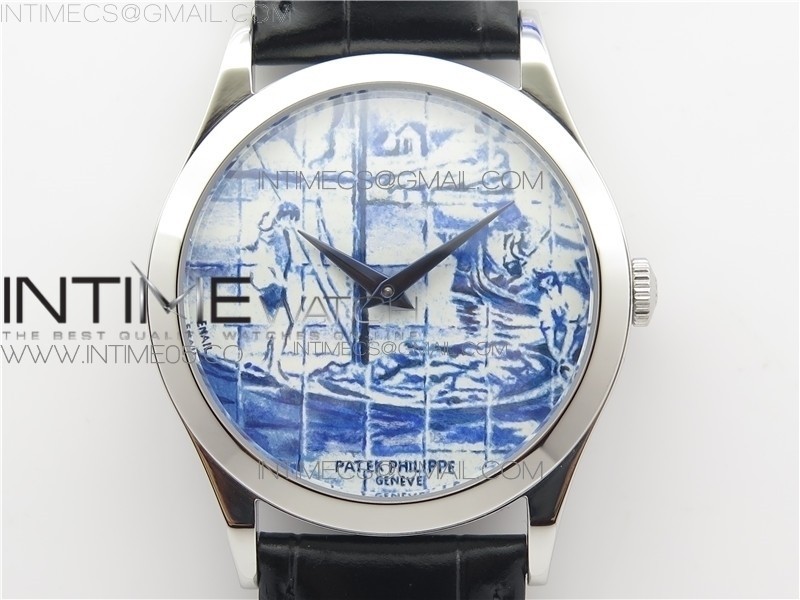 FL공장 파텍필립 칼라트라바 아술레이호스 에나멜다이얼 가죽스트랩 Calatrava Azulejos SS 5089G-62 FL Enamel Dial on Black Leather Strap