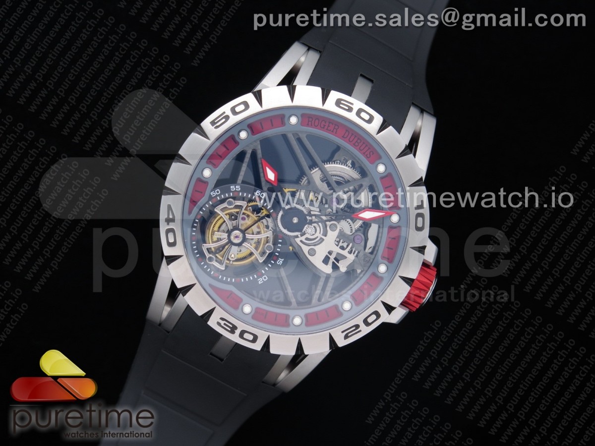 JB공장 로져드뷔 엑스칼리버 스파이더 투어빌론 스켈레톤다이얼 러버스트랩 Excalibur Sports Tourbillon SS Skeleton Red Dial on Black Rubber Strap