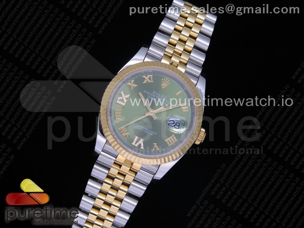 EW공장 롤렉스 데이저스트 36 옐로우골드콤비 그린다이얼 쥬빌레브레이슬릿 DateJust 36 SS/YG 126233 Green Dial Roman Markers on Jubilee Bracelet A3235