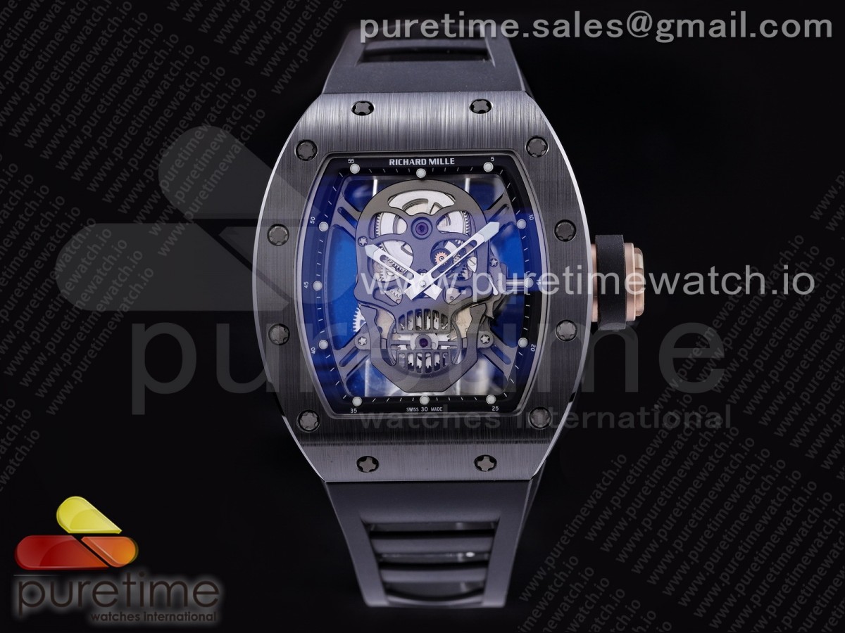 ZF공장 리차드밀 RM052 세라믹 PVD 리얼투어빌론 러버스트랩  RM052 Skull Black Ceramic PVD Skeleton Dial on Black Rubber Strap NH05A