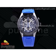 XF공장 칼리버호이어 PVD 스켈레톤다이얼 러버스트랩 Calibre Heuer 01 Chrono SS/PVD Skeleton Dial Blue Hand on Blue Rubber Strap A1887