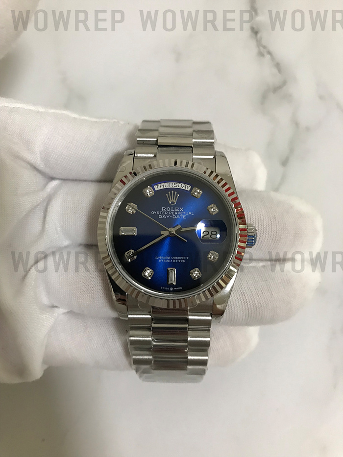 BP공장 36MM 데이데이트 블루다이얼 브레이슬릿 2813 DayDate 36mm Flt Pres SS/SS Blue Diam BP