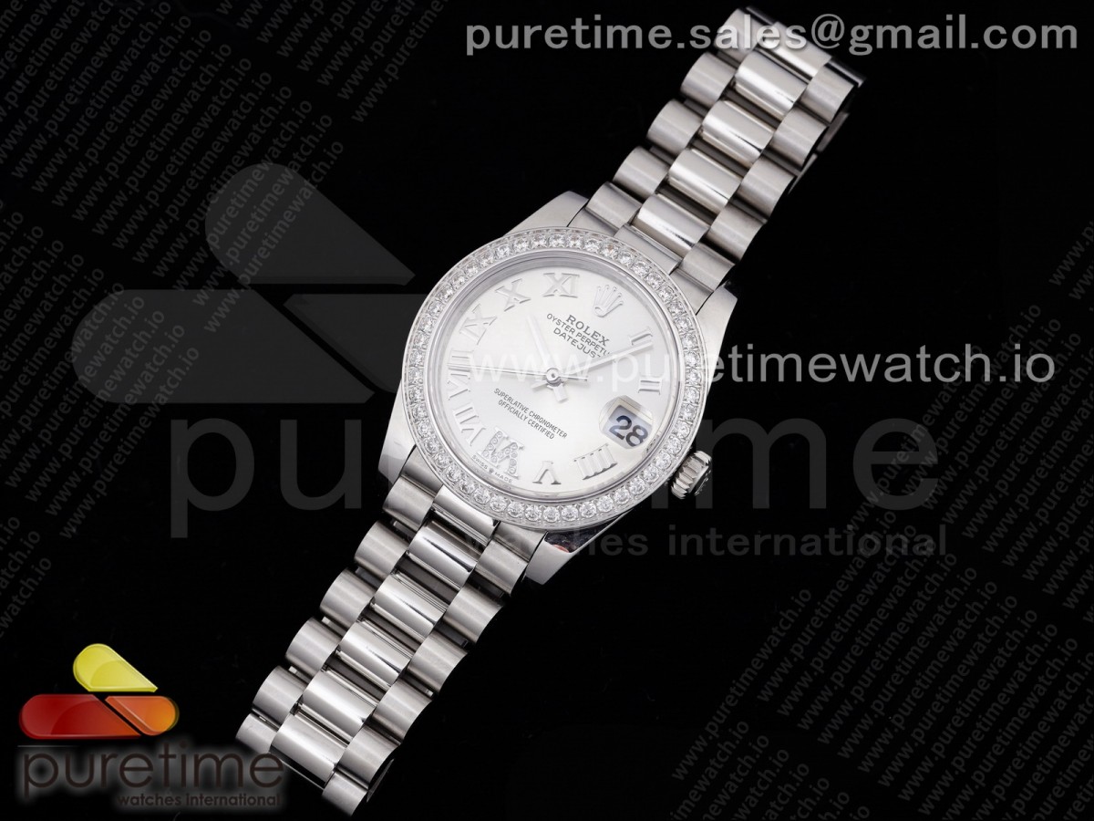 GM공장 롤렉스 데이저스트 31 실버다이얼 브레이슬릿 DateJust 31 Ladies 278289 GMF 316L Steel Diamonds Bezel Silver Dial Roman Markers on President Syle Bracelet