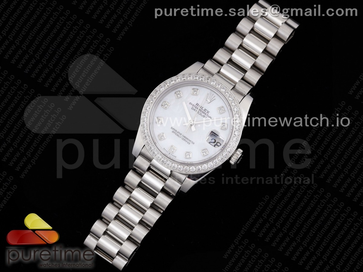 GM공장 롤렉스 데이저스트 31 화이트다이얼 브레이슬릿 DateJust 31 Ladies 278289 GMF 316L Steel White Dial Diamonds Bezel and Markers on President Syle Bracelet