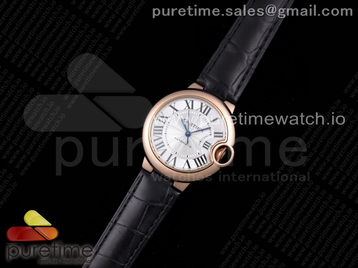 AF공장 까르띠에 발롱블루 33MM 로골 화이트다이얼 가죽스트랩 Ballon Bleu 33mm RG WhiteTextured Dial on Black Leather Strap Cal.076