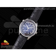 ZF공장 예거르쿨트르 폴라리스 지오그래픽 블루다이얼 가죽스트랩 Polaris Geographic SS Blue Textured Dial on Black Leather Strap A936