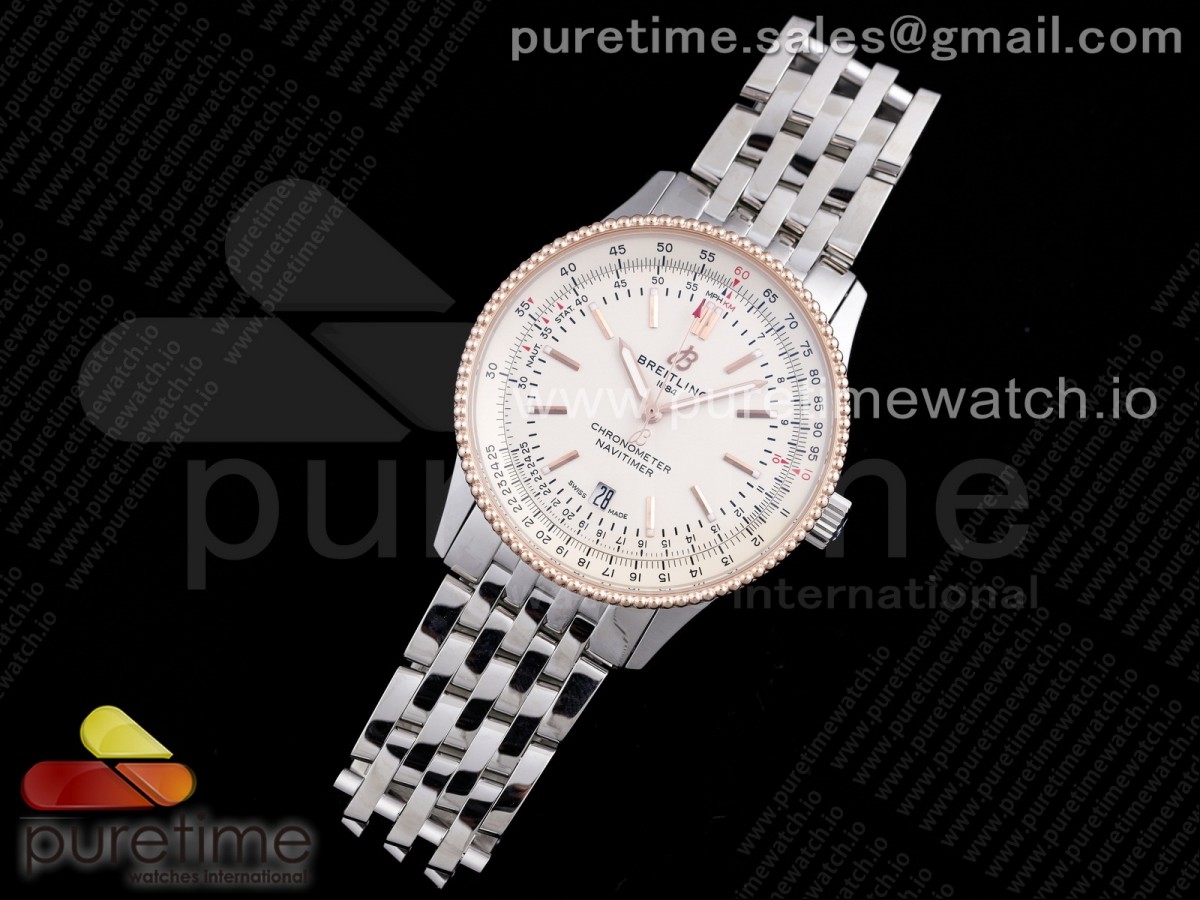 XB공장 브라이틀링 내비타이머 화이트다이얼 브레이슬릿 Navitimer 1 SS 41mm RG Bezel White Dial on SS Bracelet A2824