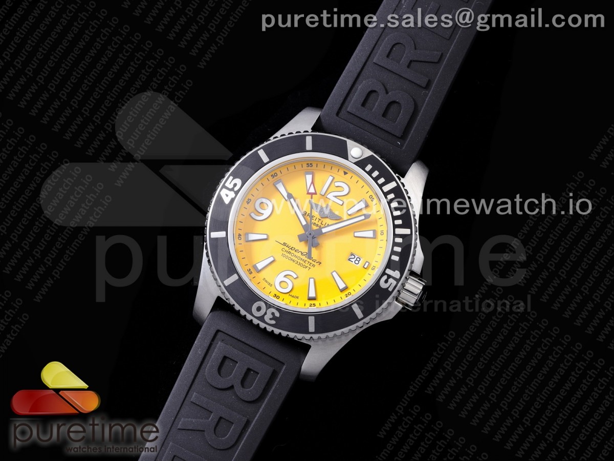 TF공장 브라이틀링 슈퍼오션 옐로우다이얼 러버스트랩 Superocean Automatic 44 Yellow Dial Black Bezel on Black Rubber Strap A2824