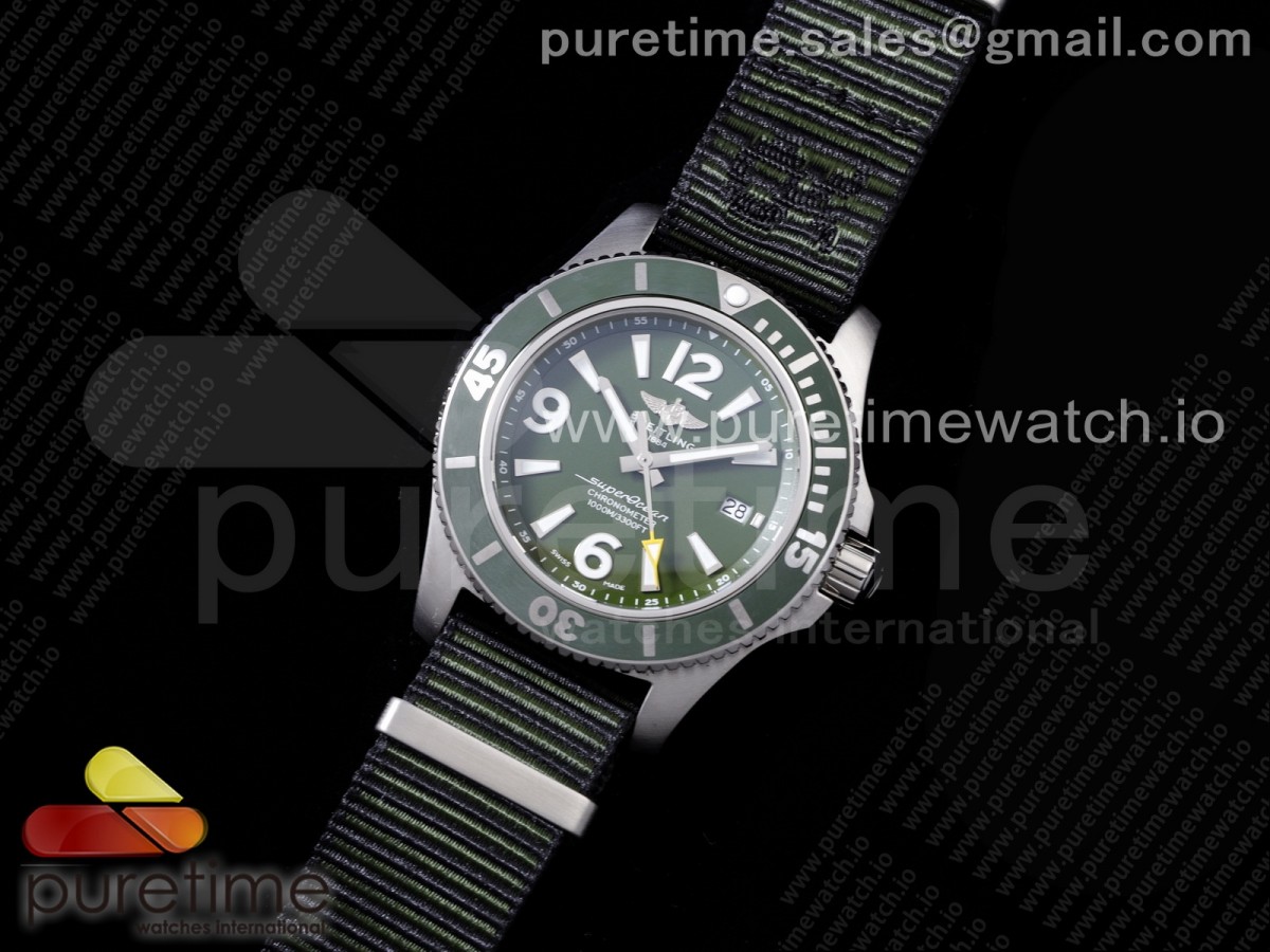 TF공장 브라이틀링 슈퍼오션 그린다이얼 나일론스트랩 Superocean Automatic 44 Green Dial Green Bezel on Green Nylon Strap A2824