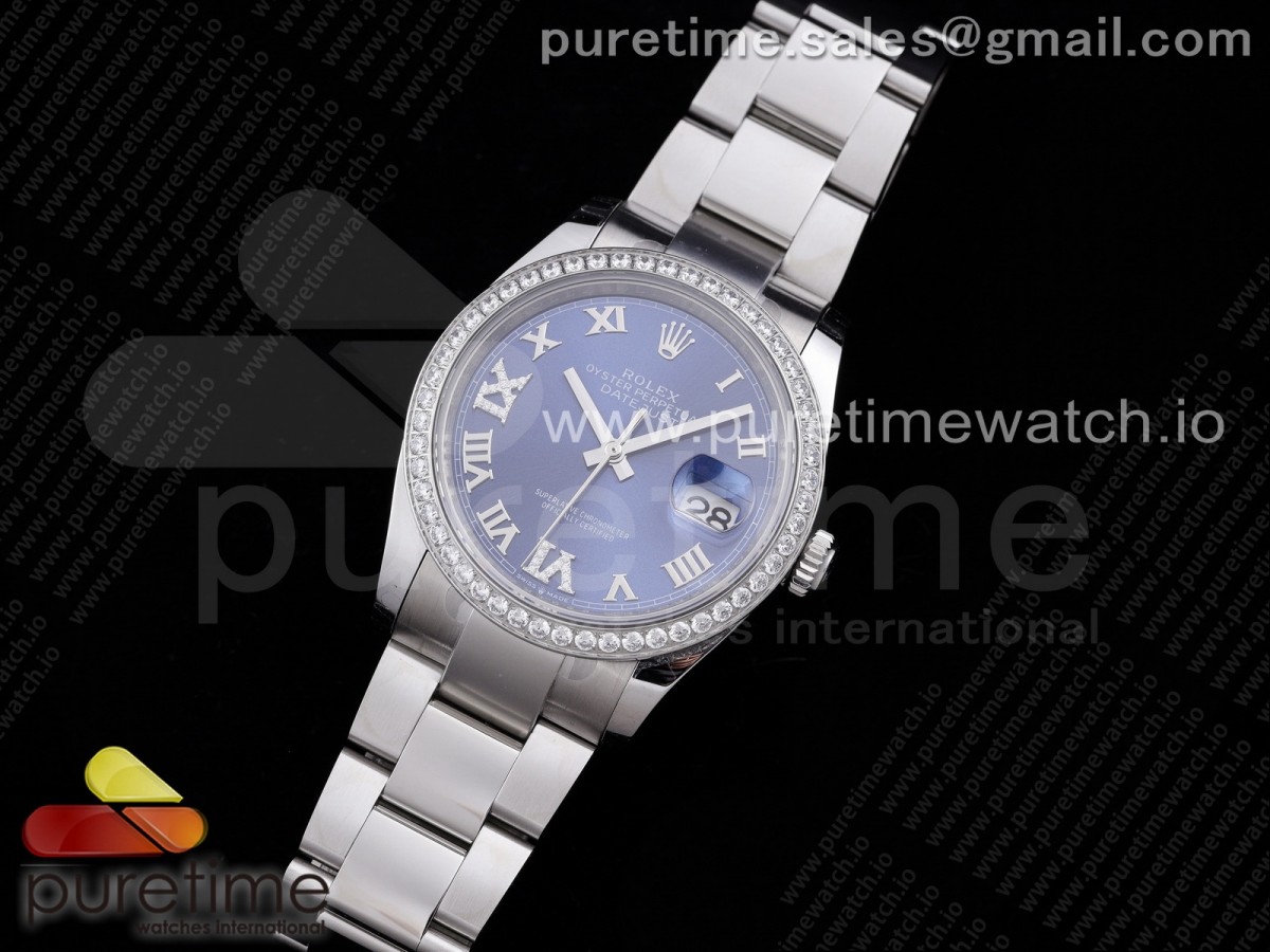 EW공장 롤렉스 데이저스트 36 블루다이얼 DateJust 36 SS 126284 Diamonds Bezel EWF 1:1 Best Edition Blue Dial Roman Markers on Oyster Bracelet A3235