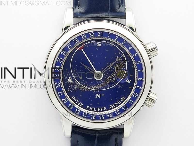 AI공장 파텍 6104P 문 블루다이얼 가죽스트랩 6104P Moon SS AIF Blue Dial SS Bezel on Blue Leather Strap A240