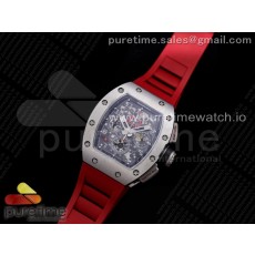 KU공장 V3 RM011 크리스탈다이얼 러버 RM011 SS Chrono Crystal Dial Black on Red Rubber Strap A7750 V3