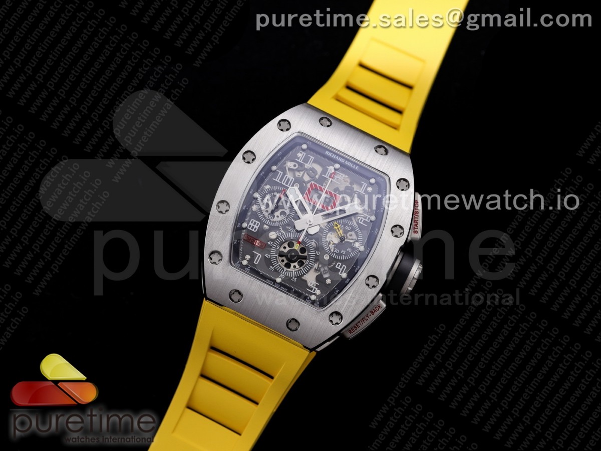 KU공장 V3 RM011 크리스탈다이얼 러버 RM011 SS Chrono Best Edition Crystal Dial Black on Yellow Rubber Strap A7750 V3