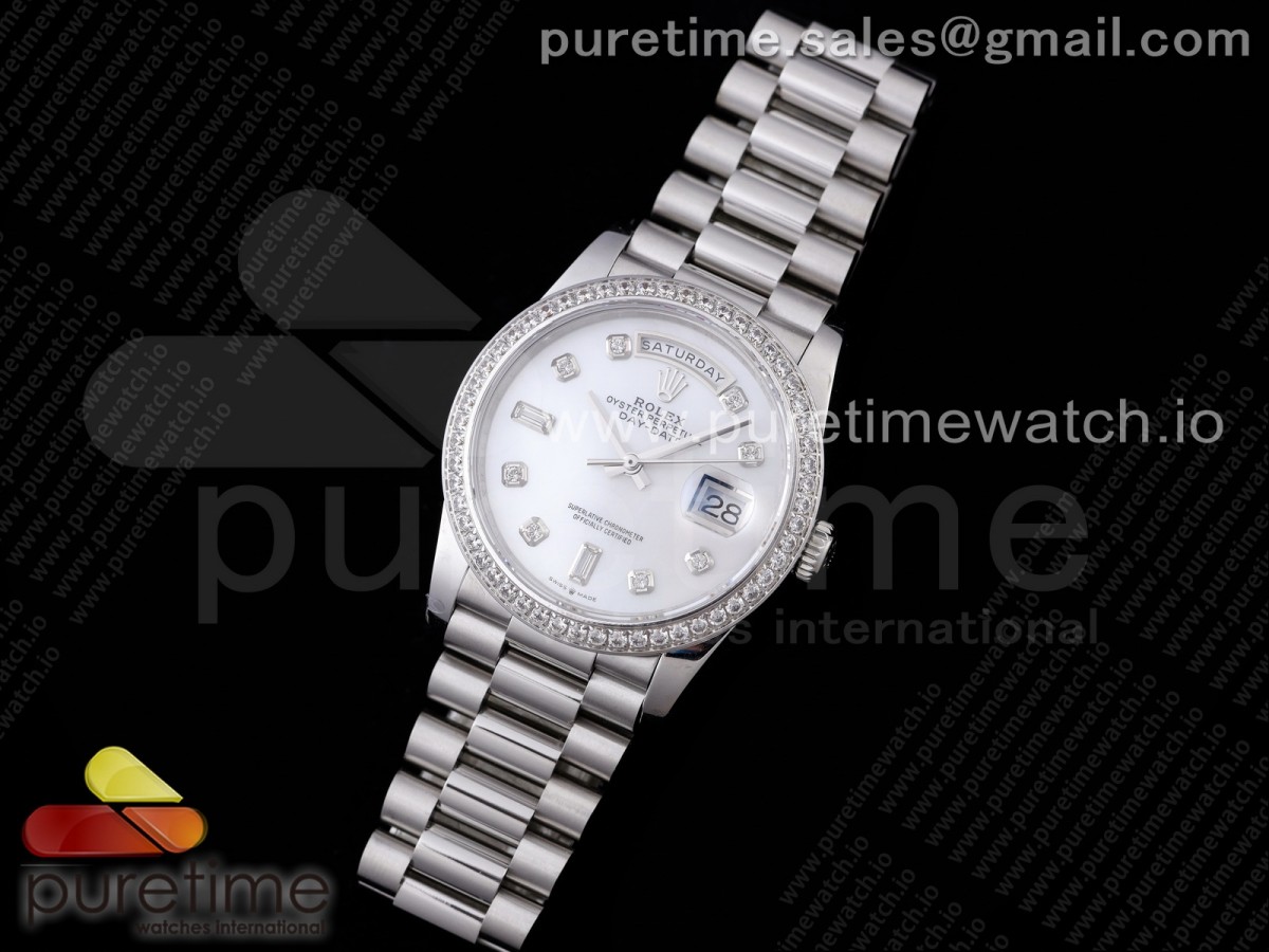 GM공장 데이데이트 36 자개다이얼 2836 Day Date 36 128239 GMF 1:1 Best Edition 904L Steel White Dial Diamonds Markers and Bezel on Bracelet A2836