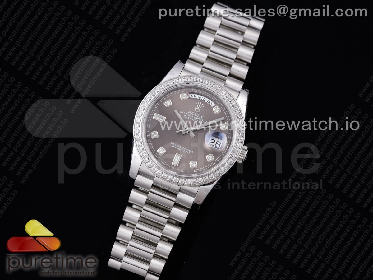 GM공장 데이데이트 36 그레이다이얼 2836 Day Date 36 128239 GMF 1:1 Best Edition 904L Steel Gray Dial Diamonds Markers and Bezel on Bracelet A2836