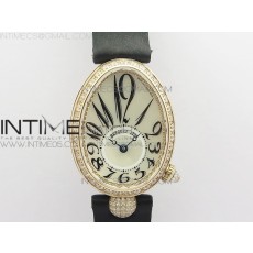 ZF공장 브레게 네이플 33MM 로골 자개다이얼 패블릭스트랩 Reine de Naples 8928BB 33mm RG ZF 1:1 Best Edition White MOP Dial Numeral Markers Diamonds Bezel on Black Fabric Strap A537