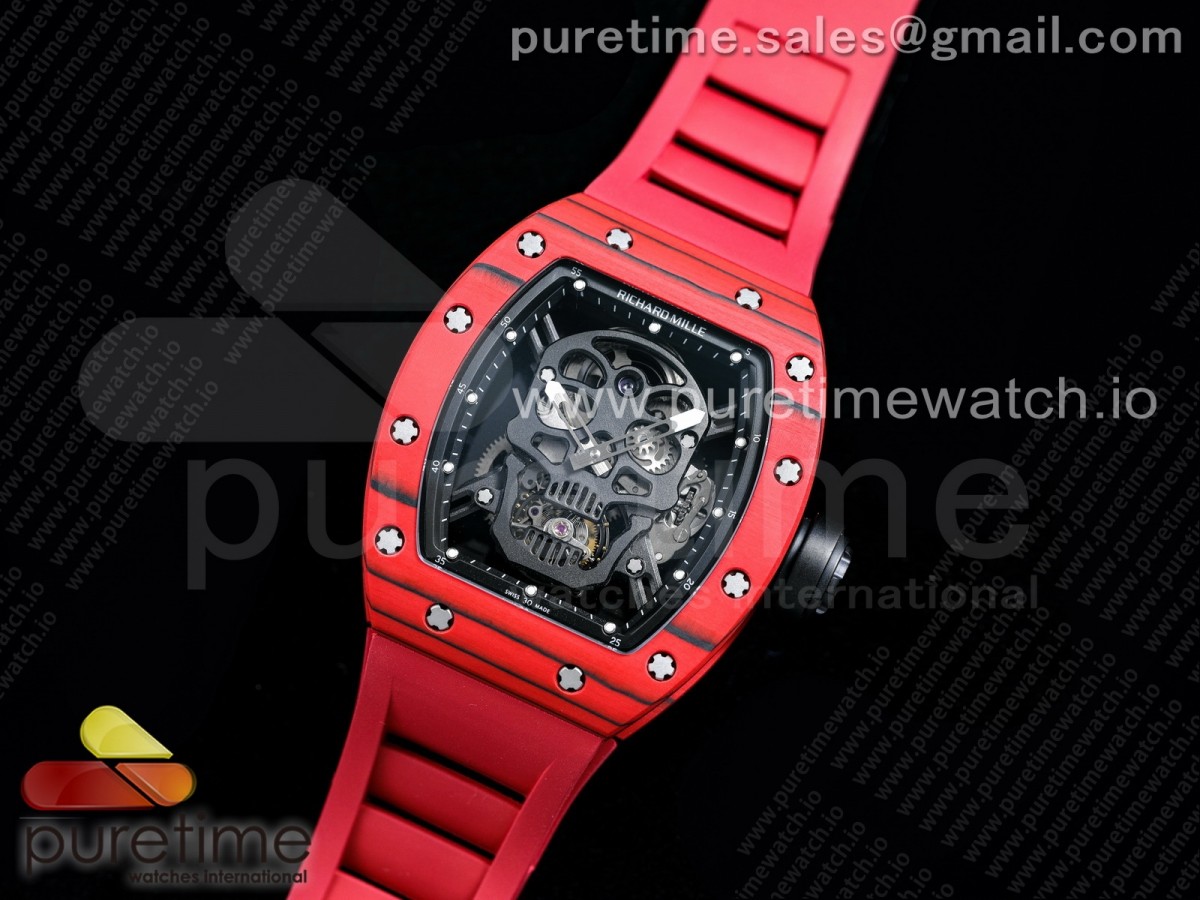 JB공장 RM052-01 뚜르비용 PVD 스켈레톤다이얼 러버 RM052-01 Tourbillon PVD Red Bezel JBF Best Edition Skeleton Dial on Red Rubber Strap