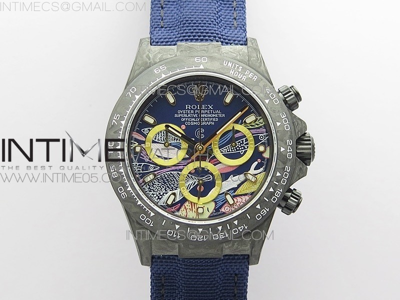 OM공장 데이토나 DIW 카본 나일론스트랩 4130 Daytona DIW Carbon OMF Best Edition Dark Blue Dial on Dark Blue Nylon Strap A4130